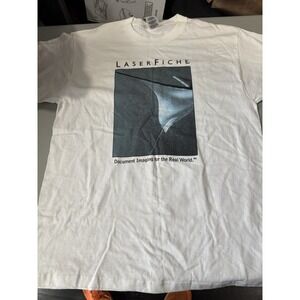 Rare 90s Y2K Laserfiche White T Shirt L